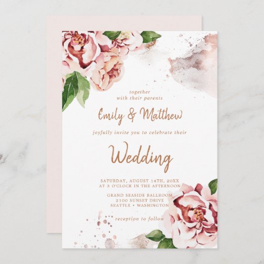 Blush pioenen moderne Abstracte faux glitter bruil Kaart (Voorkant / Achterkant)