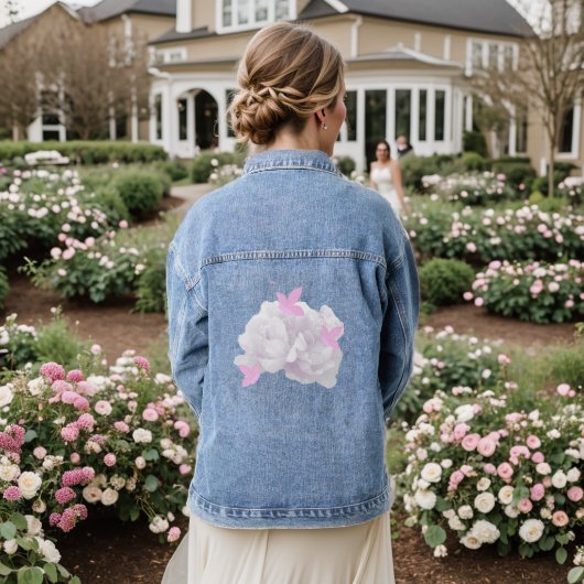 Blush Pioenrozen en Roze Vlinders Denim Jacket (Huwelijk Achterkant)