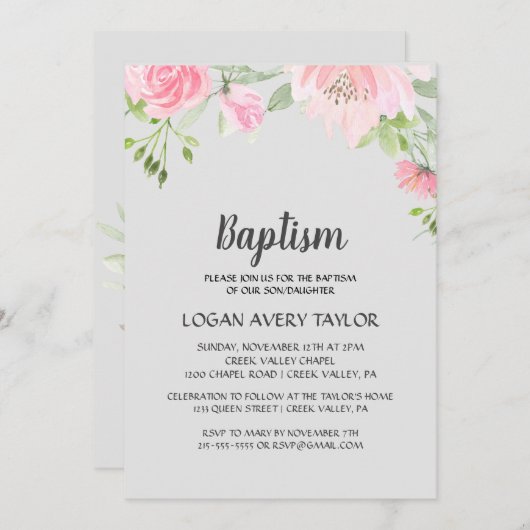 Blush Pioenrozen op Grijze Dop Kaart (Voorkant / Achterkant)