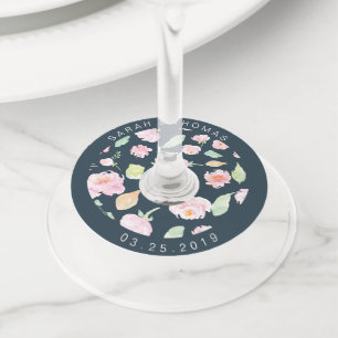 Blush pioenrozen ⎢Trouwwijnglas Labels