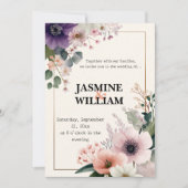 🌹 Blush & Plum Bloemen bruiloft uitnodiging 💐💒 (Voorkant)