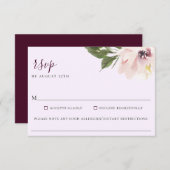 Blush Plum Bloemen Bruiloft Voedsel Allergie RSVP  (Voorkant / Achterkant)