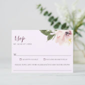 Blush Plum Bloemen Bruiloft Voedsel Allergie RSVP  Kaartje (Staand voorkant)