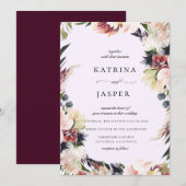 Blush Plum Bloemen Lijst Bruiloft Kaart (Voorkant / Achterkant)