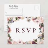 Blush Plum Bloemige Trouw-RSVP Nummerverzoek Uitnodiging Briefkaart (Voorkant / Achterkant)