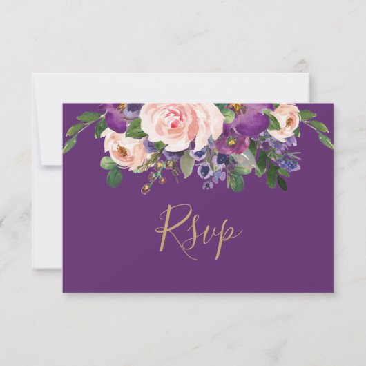 Blush Plum Floral Bruiloft Maaltijd Keuze RSVP Kaa (Achterkant)