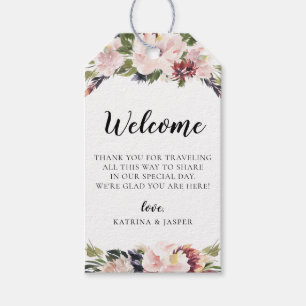 Blush Plum Floral bruiloft welkomsttas Cadeaulabel