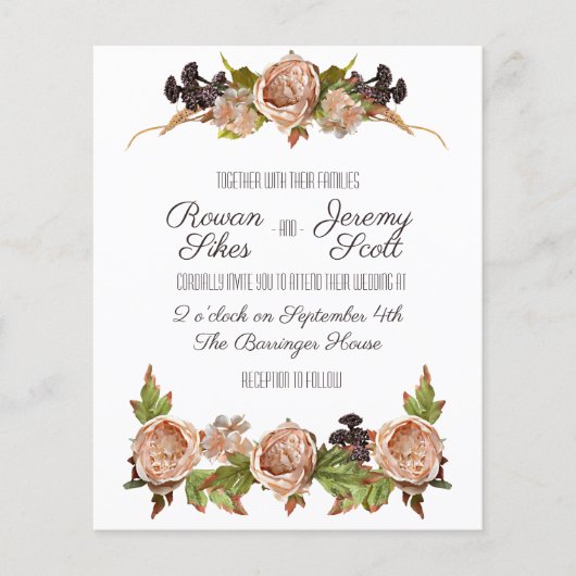  blush & Plum Floral Budget Invitation Flye Flyer (Voorkant)