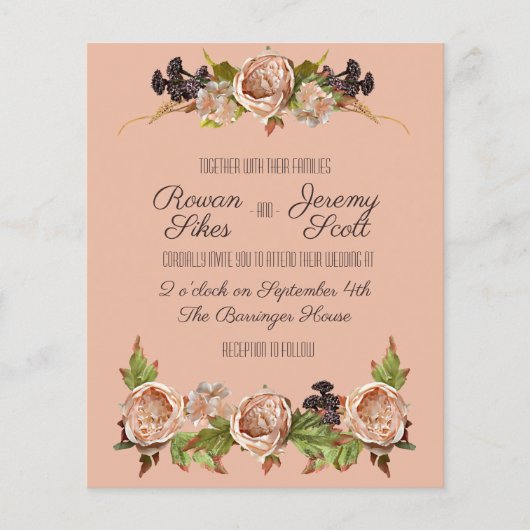  blush & Plum Floral Budget Invitation Flye Flyer (Voorkant)