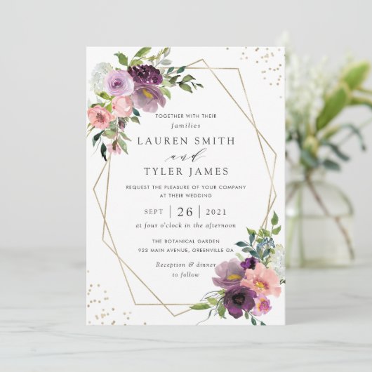 Blush Plum Floral Geometric Paars Modern Greenery Kaart (Staand voorkant)