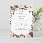 Blush Plum Floral Lijst Rehearsal Dinner Kaart (Staand voorkant)