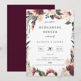 Blush Plum Floral Lijst Rehearsal Dinner Kaart