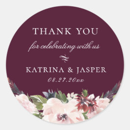 Blush Plum Floral Wedding Favor Ronde Sticker