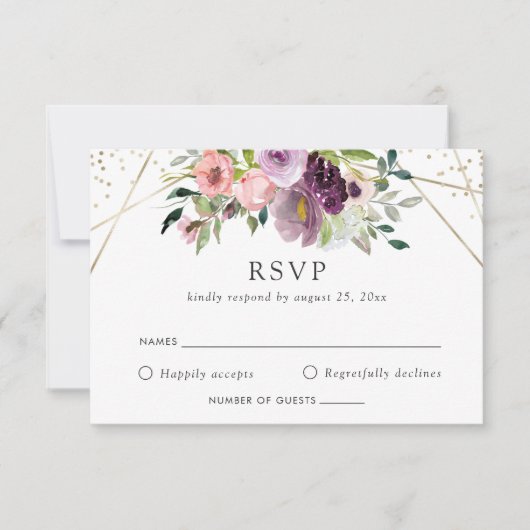 Blush Plum Geometric Modern Paarse RSVP Kaart (Voorkant)