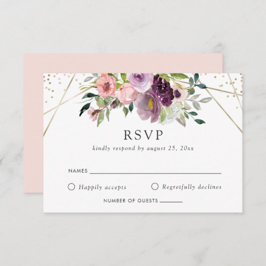 Blush Plum Geometric Modern Paarse RSVP Kaart (Voorkant / Achterkant)
