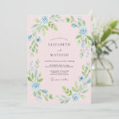 Blush Poeder Bloesem Bruiloft Kaart (Staand voorkant)