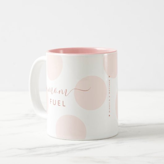 Blush Polka Dot | Eenvoudige persoonlijke bogen vo Tweekleurige Koffiemok (Voorkant links)