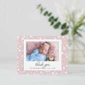 Blush Polka Dots Birth Announding Dank je wel Briefkaart (Staand voorkant)