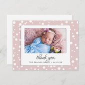 Blush Polka Dots Birth Announding Dank je wel Briefkaart (Voorkant / Achterkant)