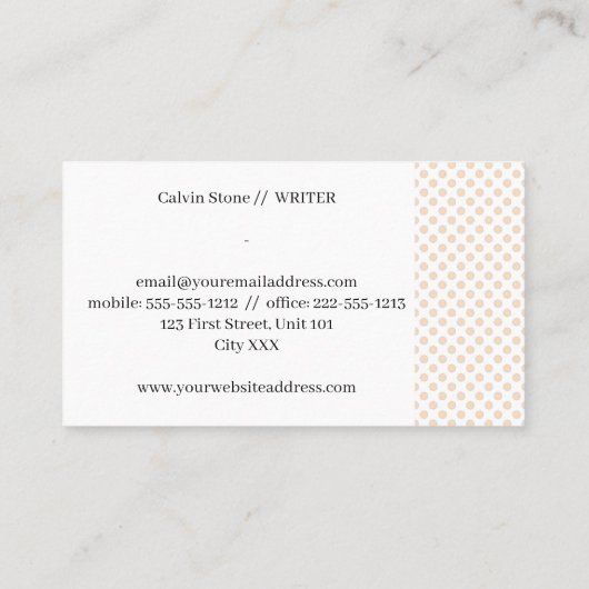 Blush polka stips op wit visitekaartje (Achterkant)