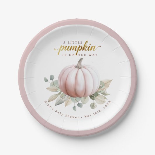 Blush Pompoen Fall Baby Shower Papieren Borden Bordje (Voorkant)