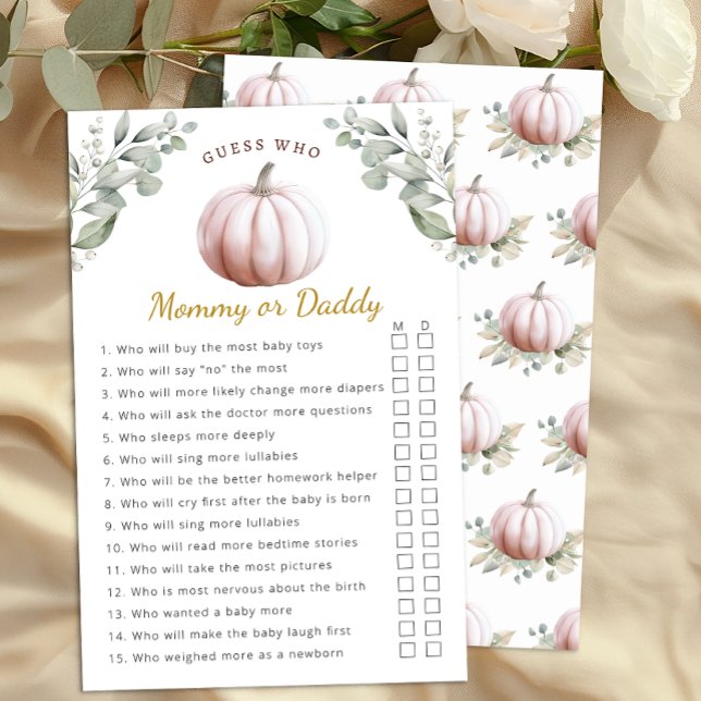 Blush Pompoen Herfst Baby Shower Mamma of Pappa Sp (Mommy or Daddy Baby Shower Activity)
