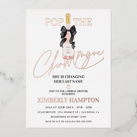 Blush Pop The Champagne Vrijgezellenfeest Folie Uitnodiging (Voorkant)