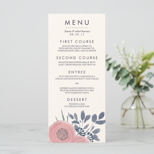 Blush Poppies Custom Wedding Menu Kaart (Staand voorkant)