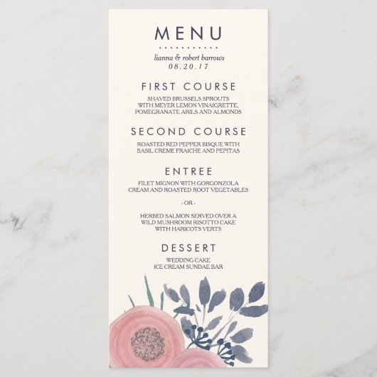 Blush Poppies Custom Wedding Menu Kaart (Voorkant)