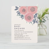 Blush Poppies Floral Baby shower Invitation Kaart (Staand voorkant)