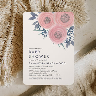 Blush Poppies Floral Baby shower Invitation Kaart