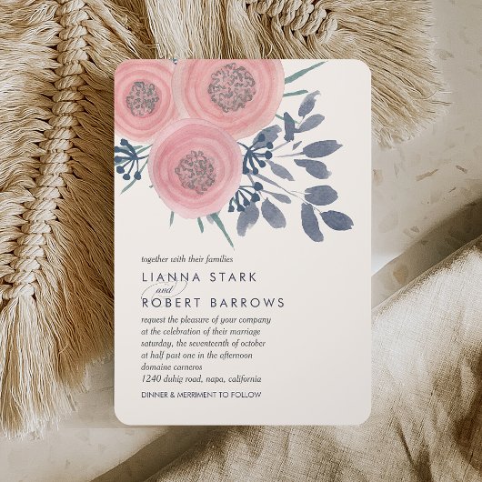 Blush Poppies Modern Floral Wedding Kaart