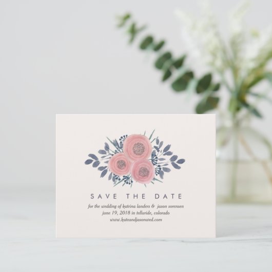 Blush Poppies Save the Date Cards w/Photo Backer (Staand voorkant)