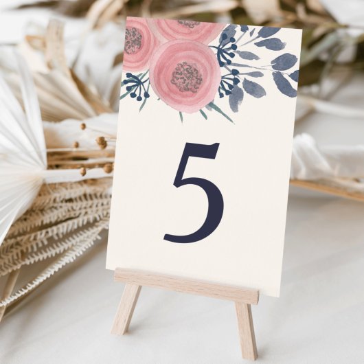 Blush Poppies Table Number Kaart