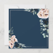 Blush Poppy Navy Blue Roos Bloemen Groen Bruiloft Kaart (Achterkant)