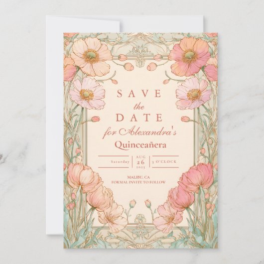 Blush Poppy Quinceañera Save The Date (Voorkant)
