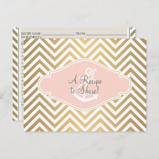 Blush preppy Chevron Stripe Modern Nautical Anchor Briefkaart (Voorkant / Achterkant)