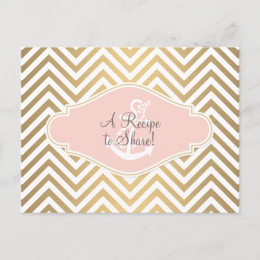 Blush preppy Chevron Stripe Modern Nautical Anchor Briefkaart (Voorkant)