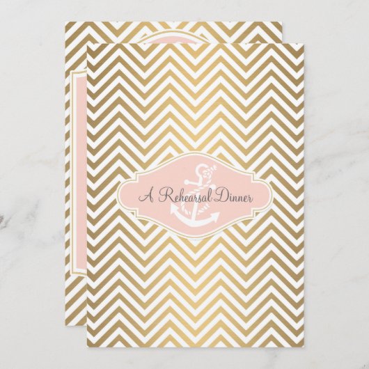 Blush preppy Chevron Stripe Modern Nautical Anchor Kaart (Voorkant / Achterkant)