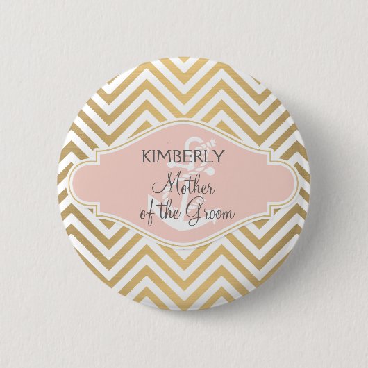 Blush preppy Chevron Stripe Modern Nautical Anchor Ronde Button 5,7 Cm (Voorkant)