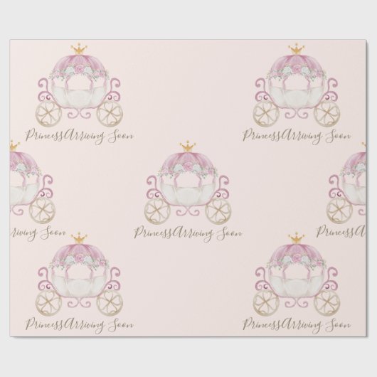 Blush Princess Carriage Aankomen Binnenkort Baby s Cadeaupapier (Vlak)