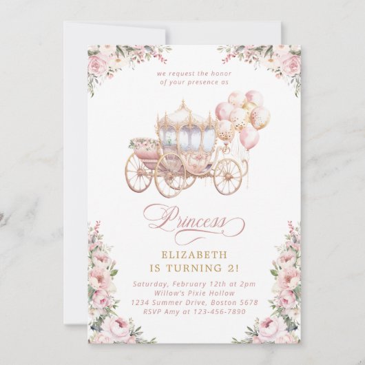 Blush Prinses Carriage Sprookje Verjaardagsfeest Kaart (Voorkant)