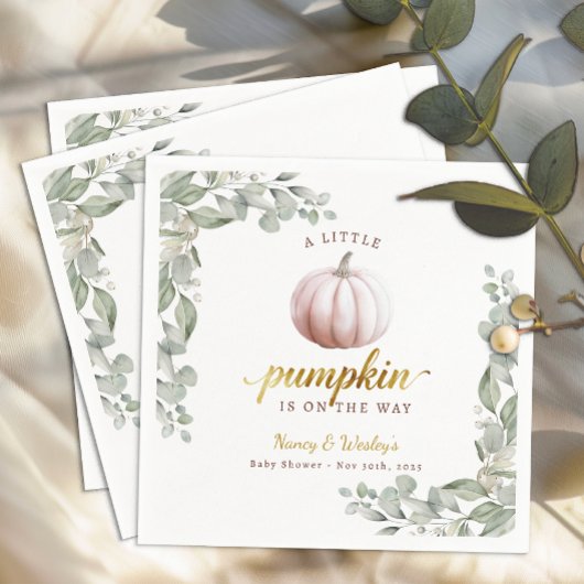 Blush Pumpkin Fall Baby Shower Paper Napkins Servet