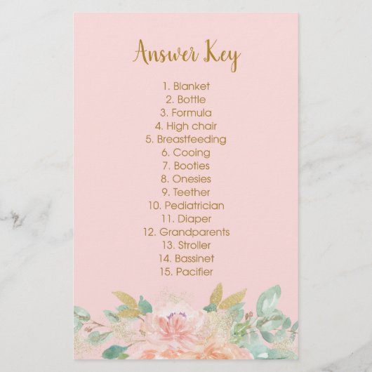 Blush Pumpkin Floral Baby Word Scramble Game (Achterkant)