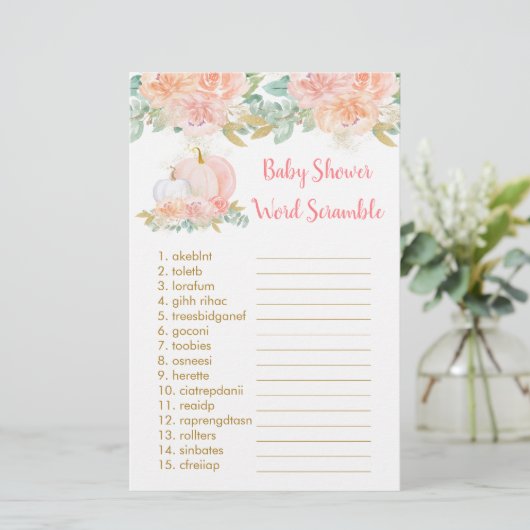 Blush Pumpkin Floral Baby Word Scramble Game (Staand voorkant)