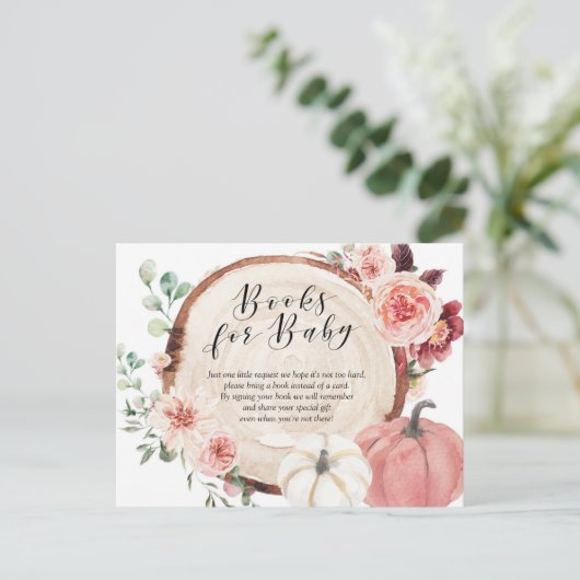 Blush Pumpkin Floral Boos for Baby shower Uitnodiging Briefkaart (Staand voorkant)
