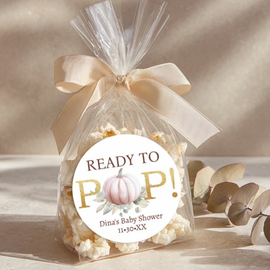 Blush Pumpkin Ready to Pop Baby Shower Sticker