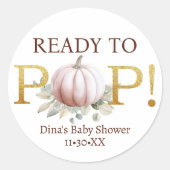 Blush Pumpkin Ready to Pop Baby Shower Sticker (Voorkant)