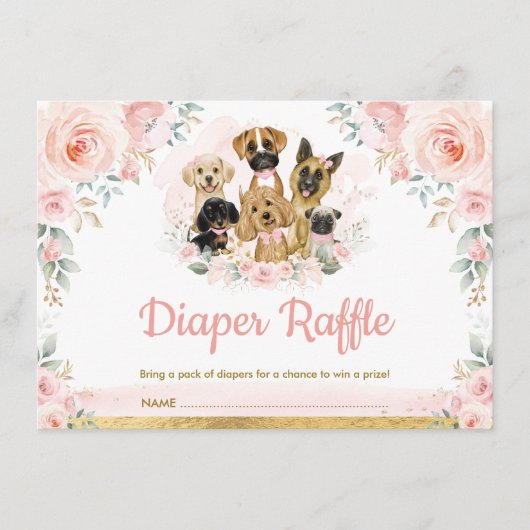 Blush puppy Dogs Baby Girl Shower Daper Raffle Informatiekaartje (Voorkant)