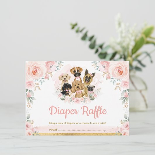 Blush puppy Dogs Baby Girl Shower Daper Raffle Informatiekaartje (Staand voorkant)
